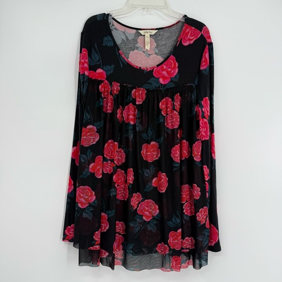Matilda Jane Floral Babydoll Winter Blooms Top Black Red/Pink Roses Size S - Picture 13 of 13